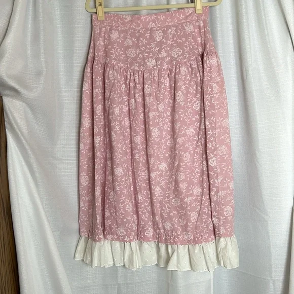 PRELUDE Vintage Pink and White Midi Skirt with Eyelet Hem USA Made Size 13/14 p4 - Picture 2 of 8